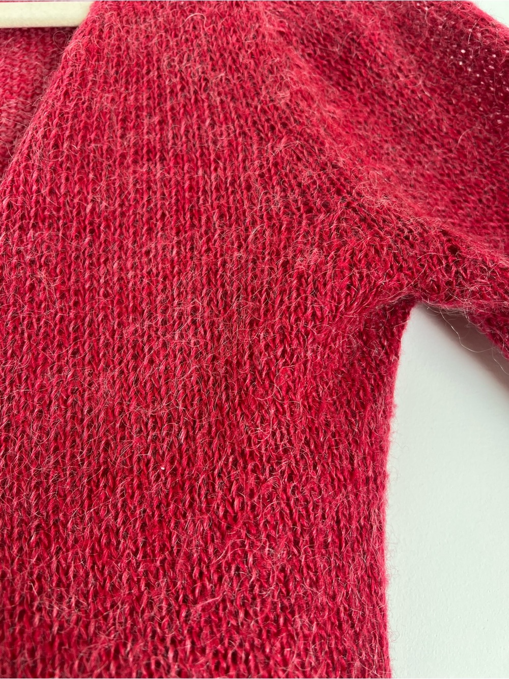 Laurie B. Berry Red Mohair Blend Cropped Open Knit Tie-Front Cardigan - Size M - Picture 6 of 7